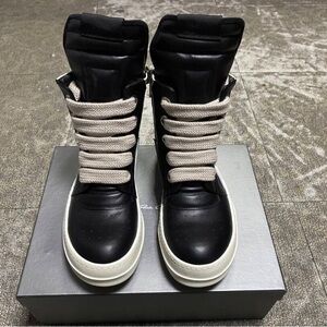 Rick Owens Black and White High-Top Sneakers